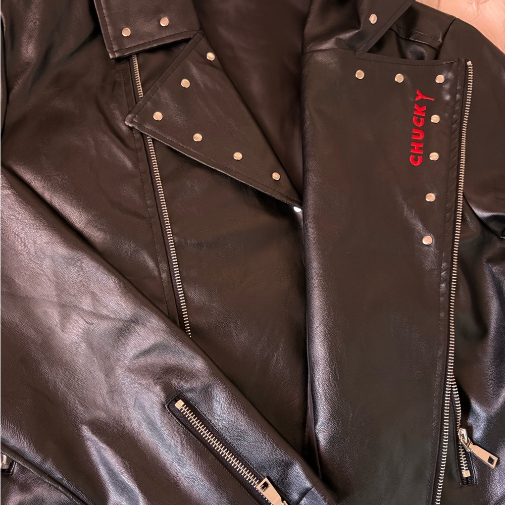 Black Leather Jacket with Studded Details